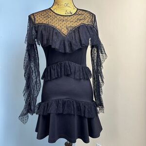 ASOS Black Ruffled Mesh Long Sleeve Mini Dress Gothic Romantic Party‎ Cocktail 6